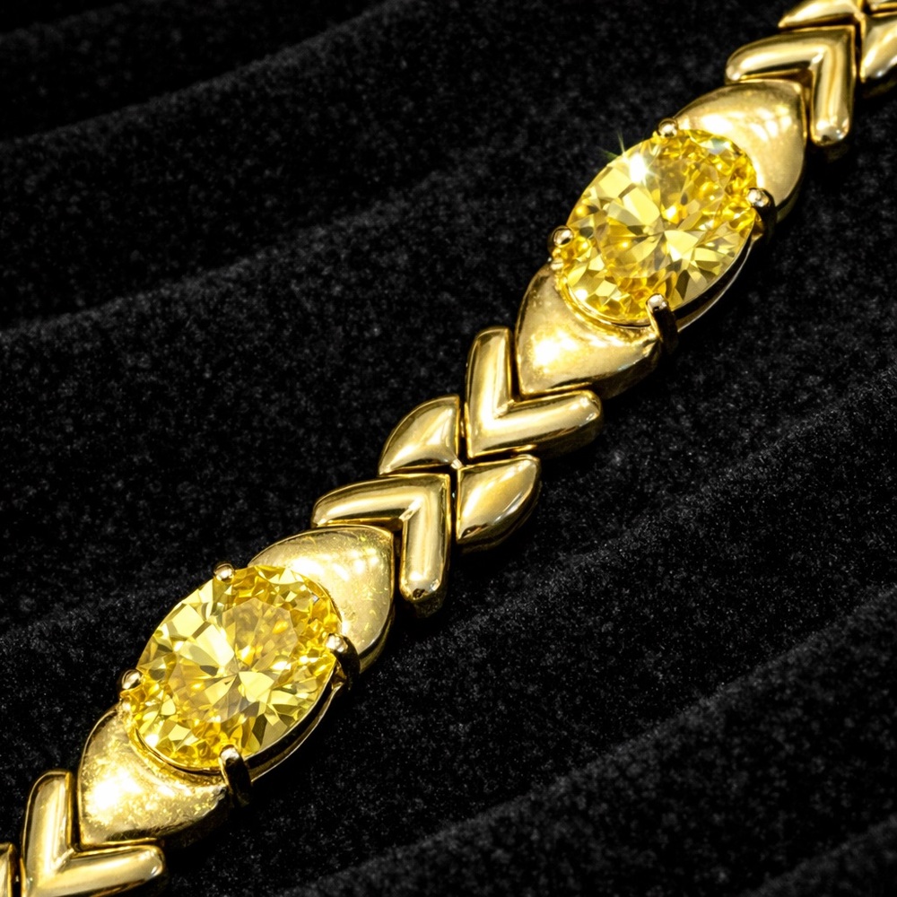 Suzanne Somers vintage Canary yellow CZ Oval Cut statement tennis bracelet gold